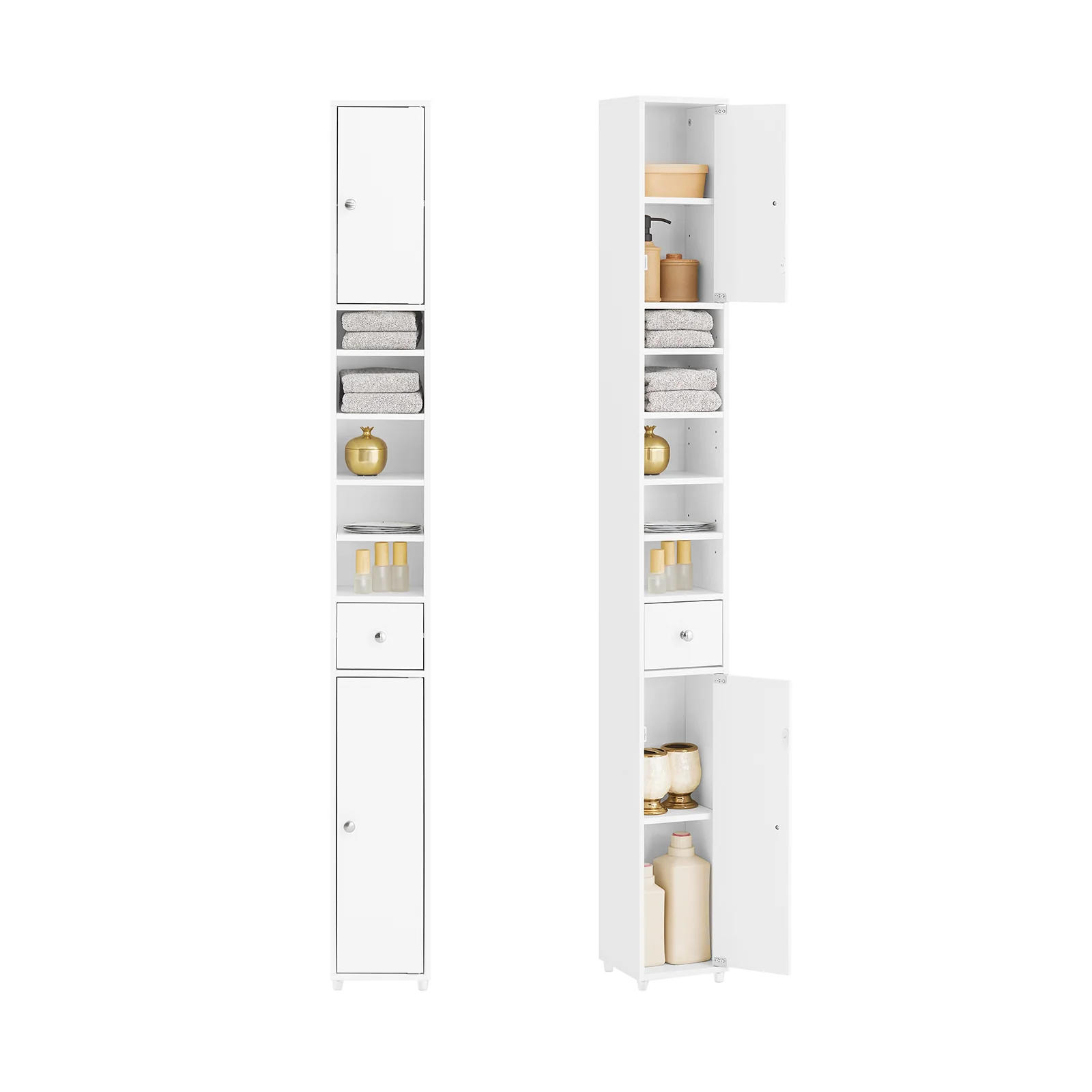 Badeværelsesskab med hylder, skabe og skuffe – hvid 180x20x20 – Reoler og hylder – Daily-Living