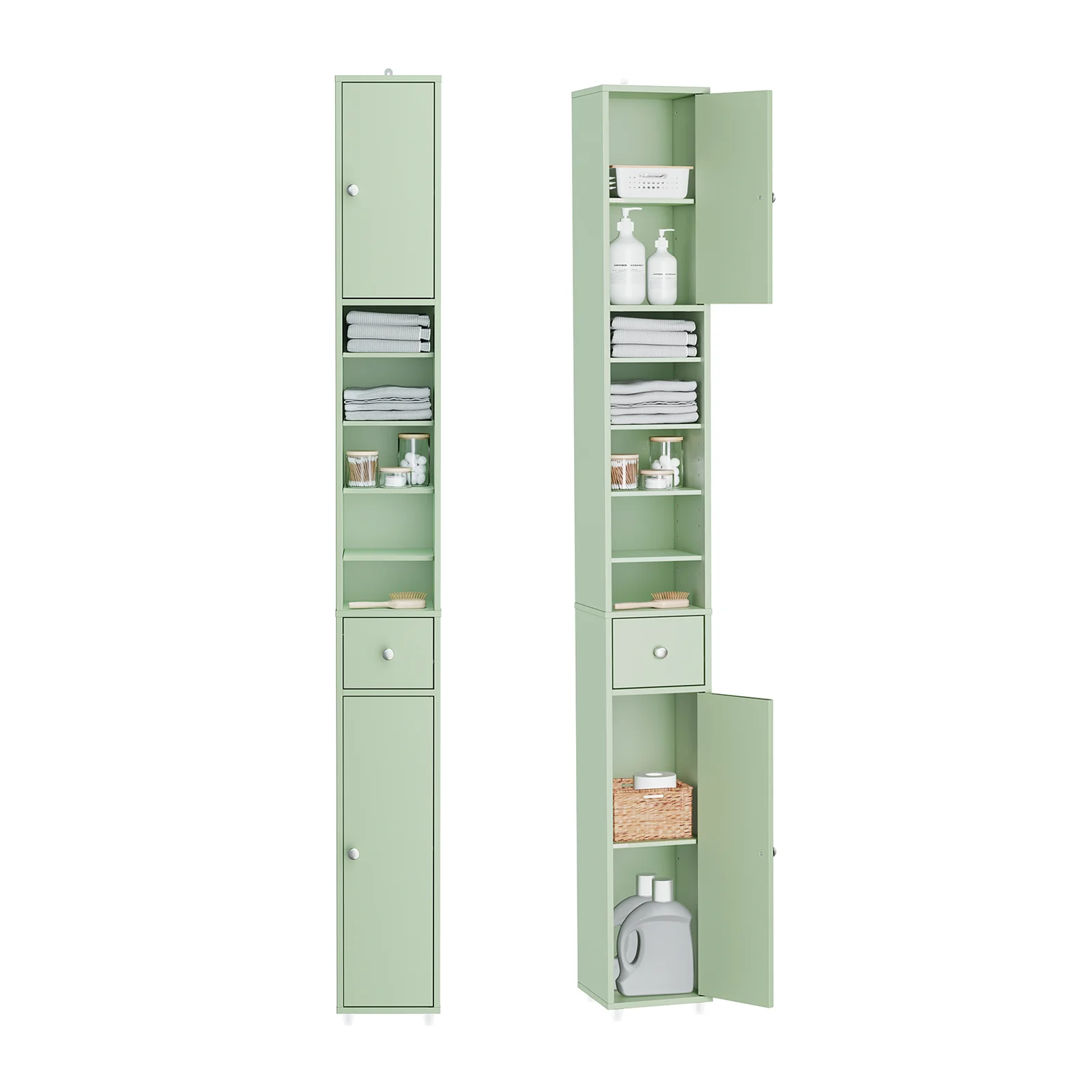 Badeværelsesskab med hylder, skabe og skuffe – mint 180x20x20 – Reoler og hylder – Daily-Living