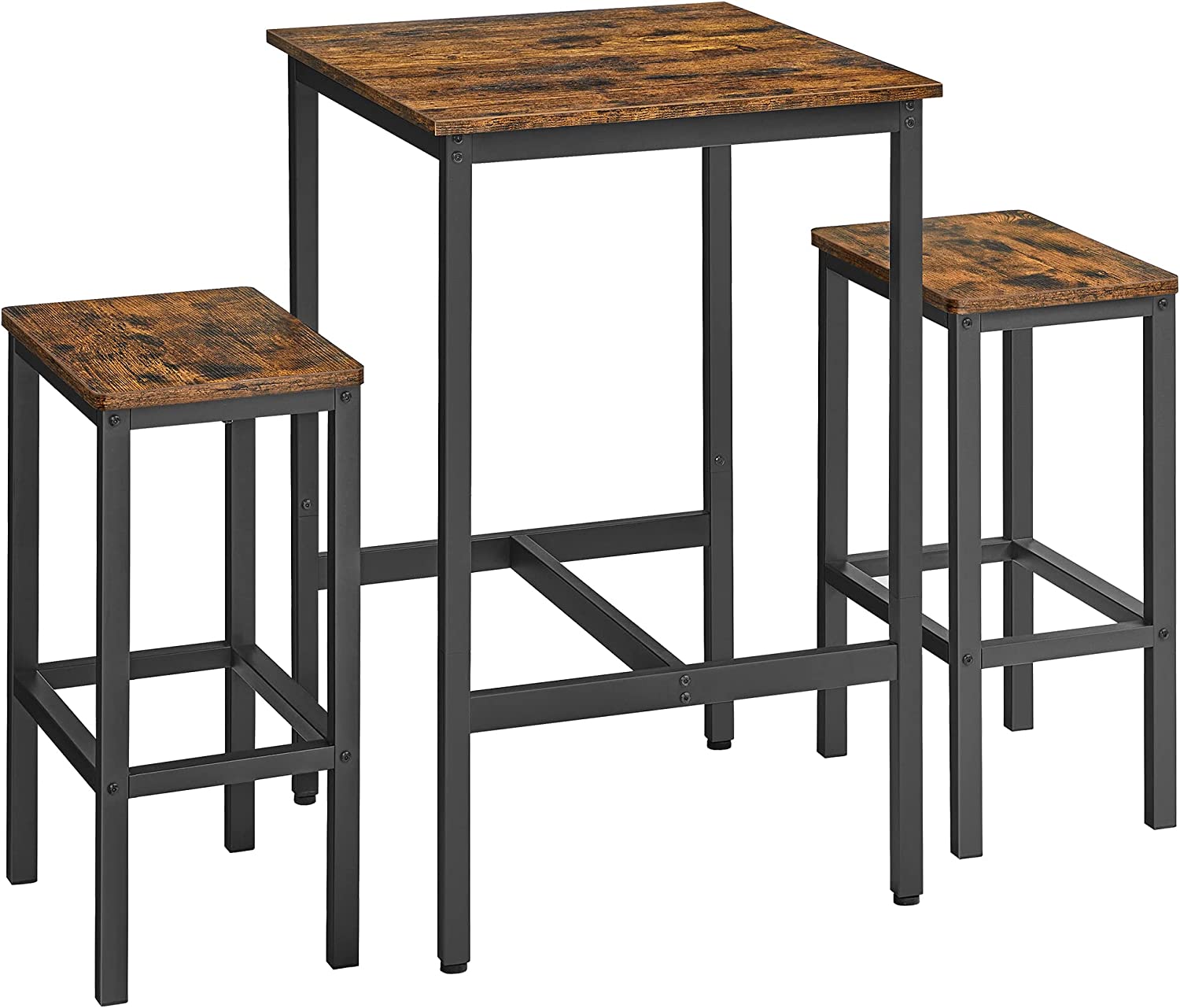 Billede af Barbord med 2 skamler - højbord med 2 barstole - rustik brun - Køkkenudstyr - Daily-Living