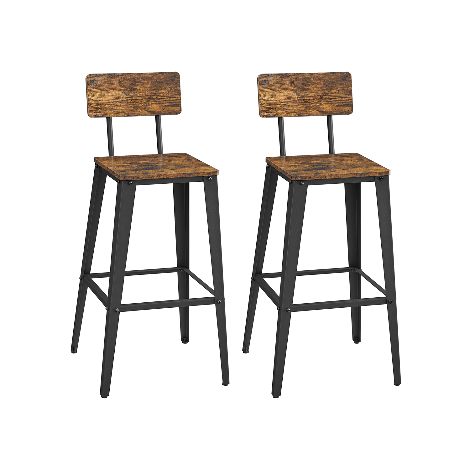 Billede af Barstole med ryglæn - sæt med 2 barstole - rustik brun og sort - Barstole > Barstole i industrielt design - Daily-Living