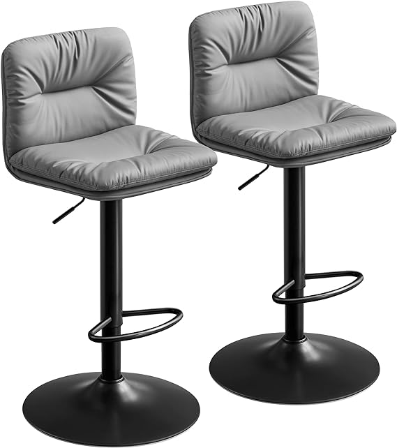 Billede af Barstole sæt af 2 - høje stole med ryglæn og fodstøtte - grå - Barstole - Daily-Living