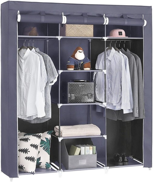 Billede af Klædeskab med stofsider - grå garderobeskab og tøjskab - 175 cm - Entremøbler og garderobe > Garderobeskabe - klædeskabe - Daily-Living