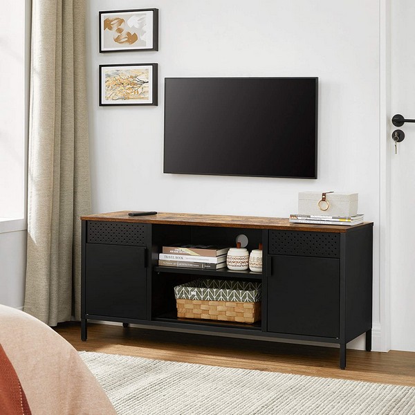 Se TV-bænk - TV-bord i rustik brun træ og sort stål 80 x 40 x 76 - Borde > TV-borde - Daily-Living hos Daily-Living.dk