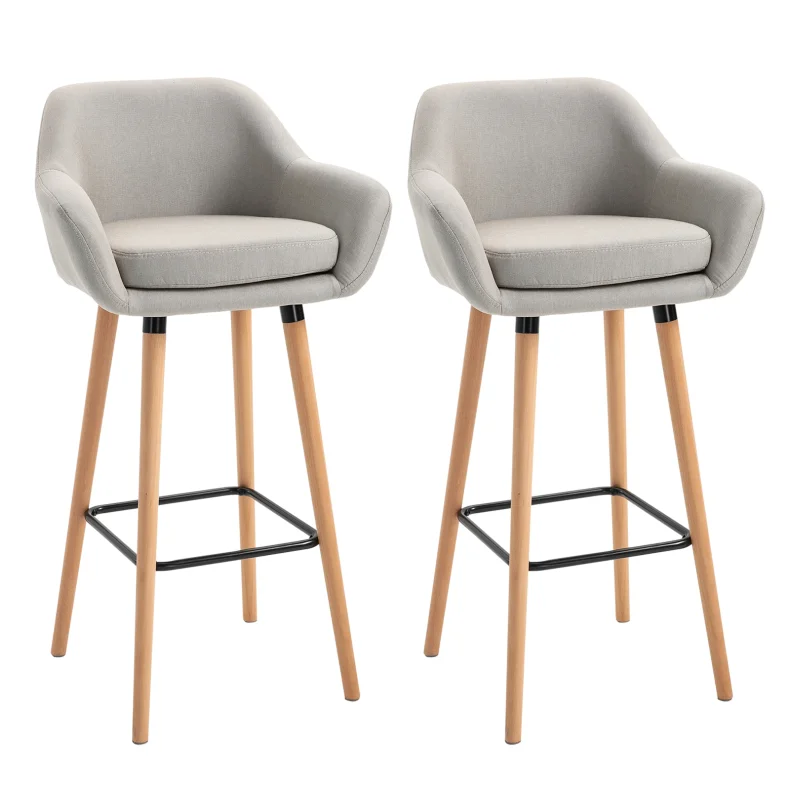 Barstol - 2 barstole med trben, beige stof, armln og rygln