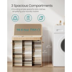 Vasketjskurv i bambus med 3-delt vasketjspose - 150 liter - brun