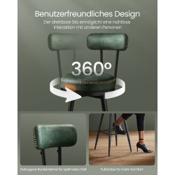 Barstol med kunstlder - st med 2 - sdehjde 65 cm - grn