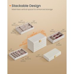 Smykkeskrin med spejl - 4 lags stabelbar smykkeskrin - hvid