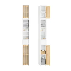 Badevrelsesskab med hylder, skuffe og trlger - hvid 180x20x20