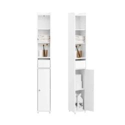 Badev�relsesskab med hylder, skabe og skuffe - hvid 145x20x20