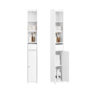 Badev�relsesskab med hylder, skabe og skuffe - hvid 145x20x20