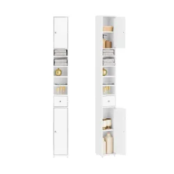 Badevrelsesskab med hylder, skabe og skuffe - hvid 180x20x20