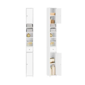 Badevrelsesskab med hylder, skabe og skuffe - hvid 180x20x20