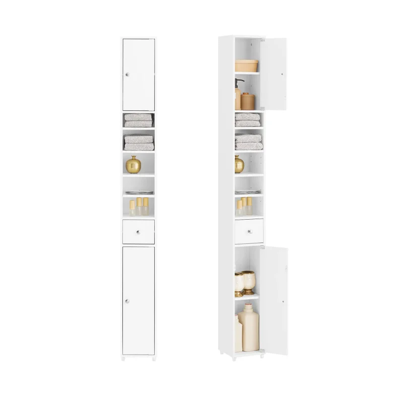 Badevrelsesskab med hylder, skabe og skuffe - hvid 180x20x20