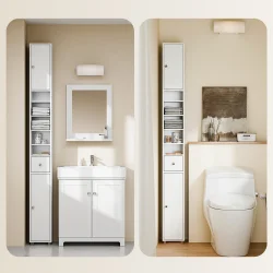 Badevrelsesskab med hylder, skabe og skuffe - hvid 180x20x20