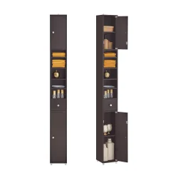 Badevrelsesskab med hylder, skabe og skuffe - brun 180x20x20