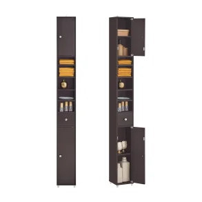 Badevrelsesskab med hylder, skabe og skuffe - brun 180x20x20