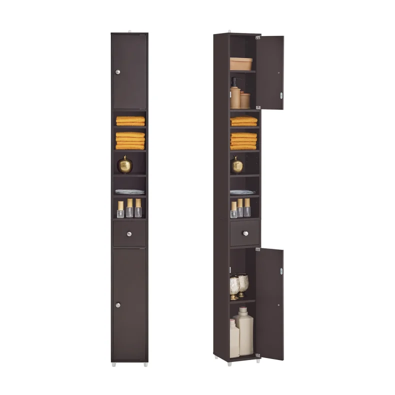 Badevrelsesskab med hylder, skabe og skuffe - brun 180x20x20