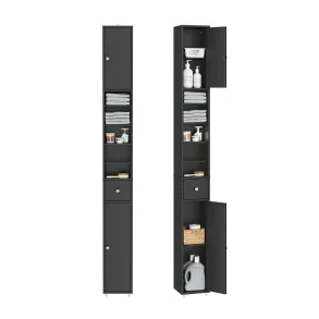 Badevrelsesskab med hylder, skabe og skuffe - sort 180x20x20