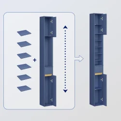 Badevrelsesskab med hylder, skabe og skuffe - bl 180x20x20