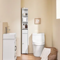 Badev�relsesskab med hylder, skabe og skuffe - hvid 145x20x20