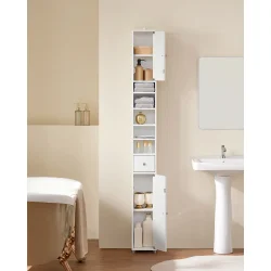 Badevrelsesskab med hylder, skabe og skuffe - hvid 180x20x20