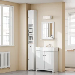 Badevrelsesskab med hylder, skabe og skuffe - hvid 180x20x20