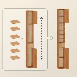Badevrelsesskab med hylder, skabe og skuffe - brun 180x20x20