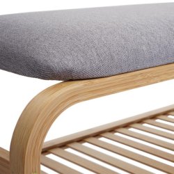 B�nk med hynde og 2 skohylder - bambus siddeb�nk med skohylder