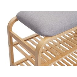 B�nk med hynde og 2 skohylder - bambus siddeb�nk med skohylder