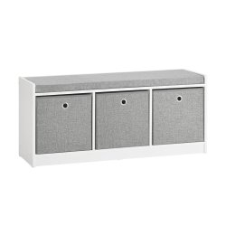 B�nk med 3 kurve, siddeb�nk med gr� hynde, entreb�nk, hvid