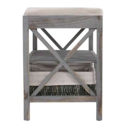 B�nk med hynde, skohylde og 2 kurve - siddeb�nk - antik gr� entrem�bel