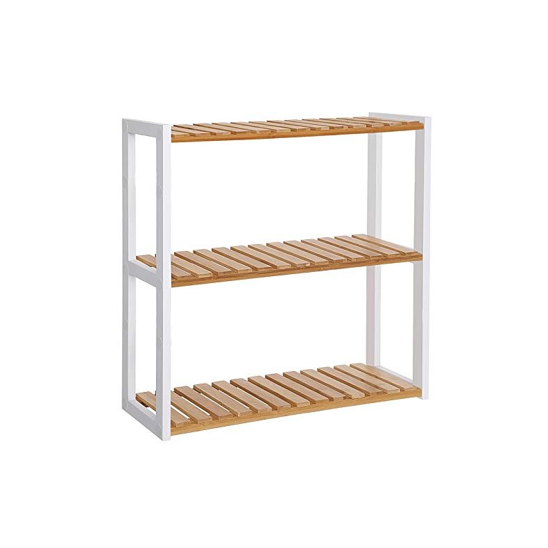 Bambus reol med 3 hylder - v�gh�ngt badev�relsesreol - 60x15x54