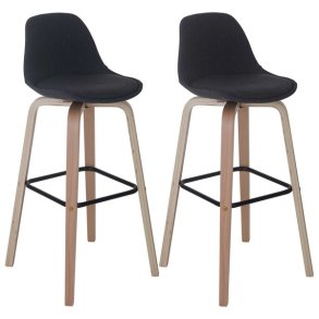 Barstol - 2 stk barstole med lyse trben, mrkegr stof og rygln