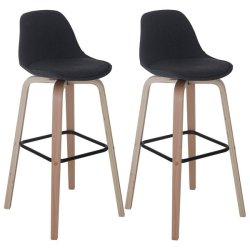 Barstol - 2 stk barstole med lyse trben, mrkegr stof og rygln