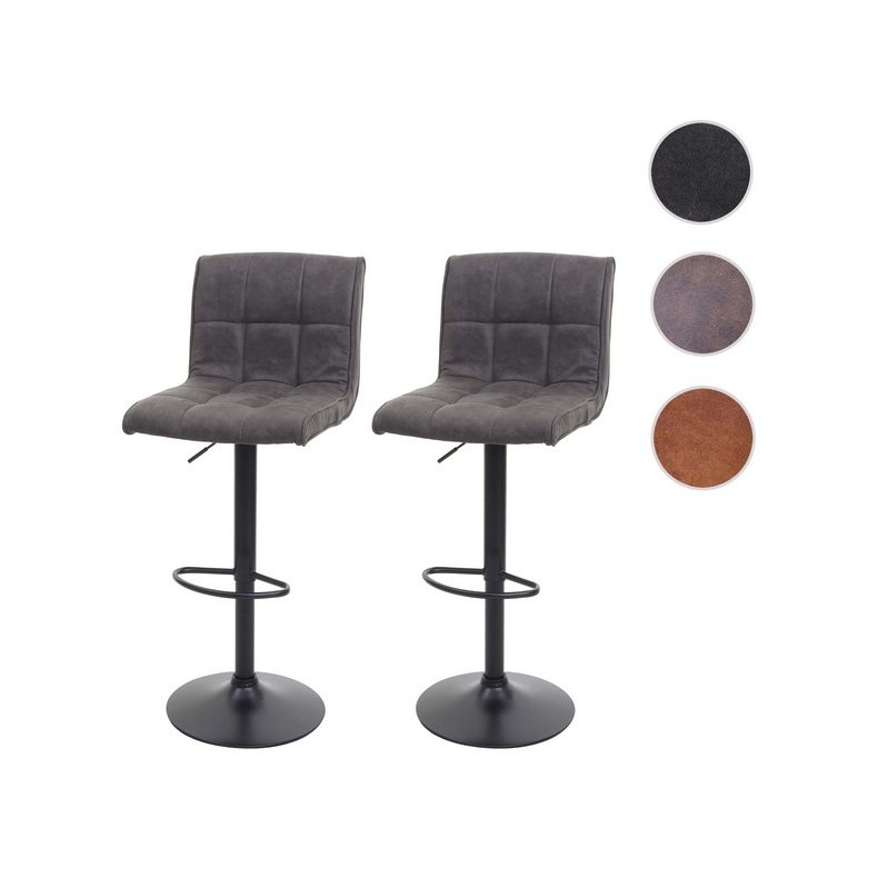 Barstol - 2 stk barstole med imiteret ruskind ~ mrkegr stof