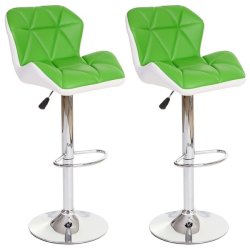 Barstole - 2 stk barstole med gaspatron ~ grn imiteret kunstlder