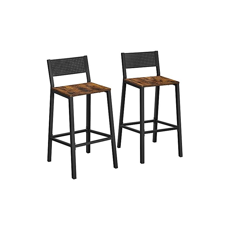 Barstole med rygln - st med 2 barstole - rustik brun og sort