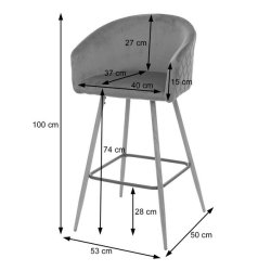 Barstol - 2 stk barstole med rygln, lyse metalben og antracit gr fljl