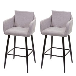 Barstole - 2 barstole med 4 ben og stofsde i lysegr stof