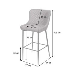 Barstole - 2 barstole med 4 ben, stofsde og rygln i mrkegr stof