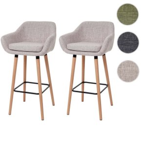 Barstol - 2 stk barstole med trben, creme gr stof, armln og rygln