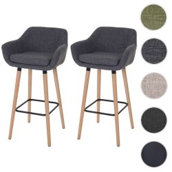 Barstol - 2 stk barstole med trben, gr stofsde, armln og rygln