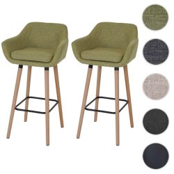 Barstol - 2 stk barstole med trben, grnt stofsde, armln og rygln