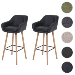 Barstol - 2 stk barstole med trben, sort kunstlder, armln og rygln