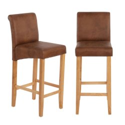 Barstole - 2 stk med imiteret ruskind, lyse trben, fodsttte og hj ryg