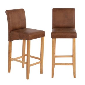 Barstole - 2 stk med imiteret ruskind, lyse trben, fodsttte og hj ryg