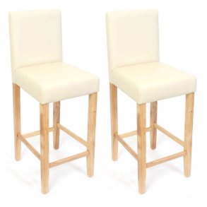 Barstole - 2 stk med lyse trben, creme hvid imiteret lder og rygln
