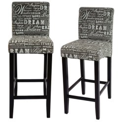 Barstole - 2 stk med gr stofsder, mrke trben, fodsttte og hj ryg