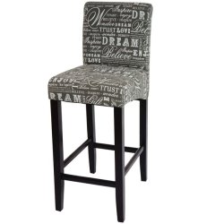 Barstole - 2 stk med gr stofsder, mrke trben, fodsttte og hj ryg