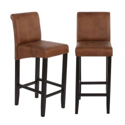 Barstole - 2 stk med imiteret ruskind, mrke trben, fodsttte og hj ryg